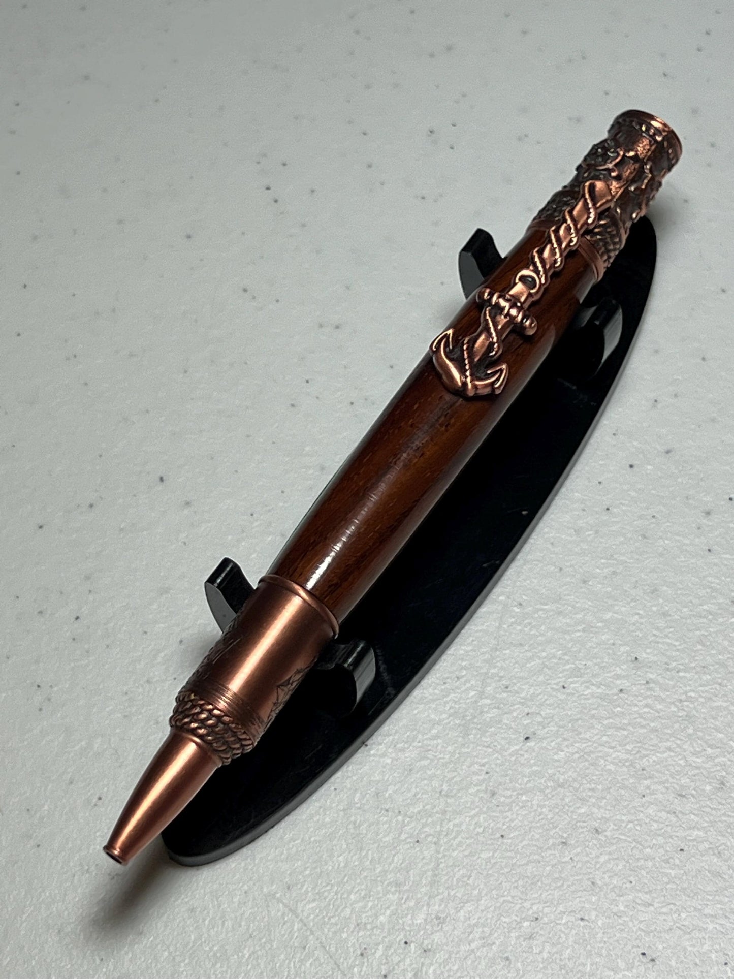 Nautical themed pen with copper fittings and cocobolo barrel