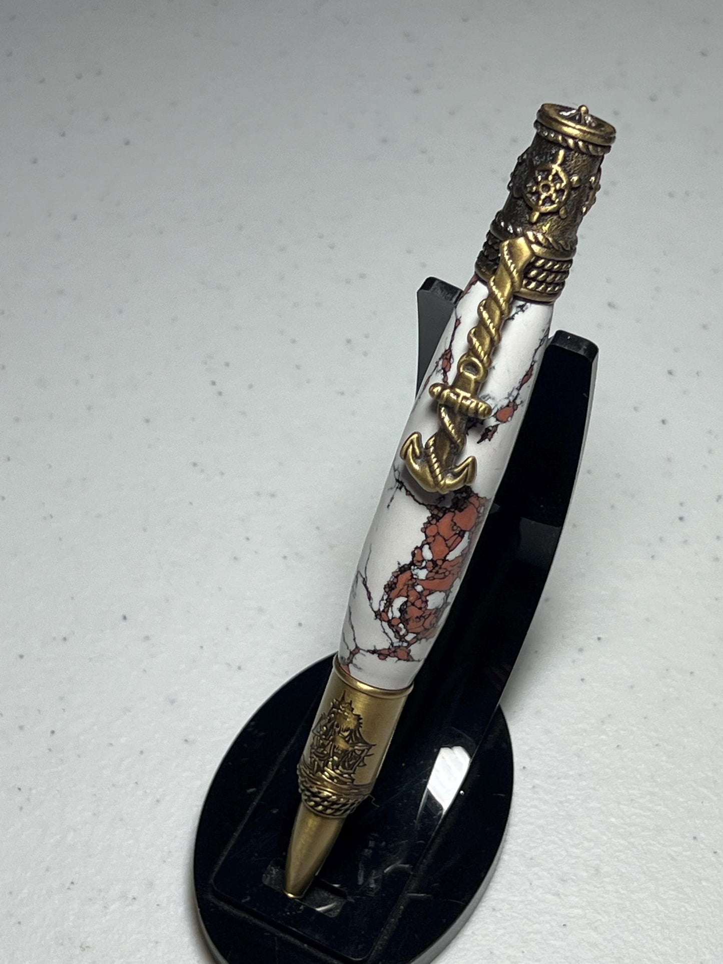 Nautical pen with brass fittings and white/peach clay barrel