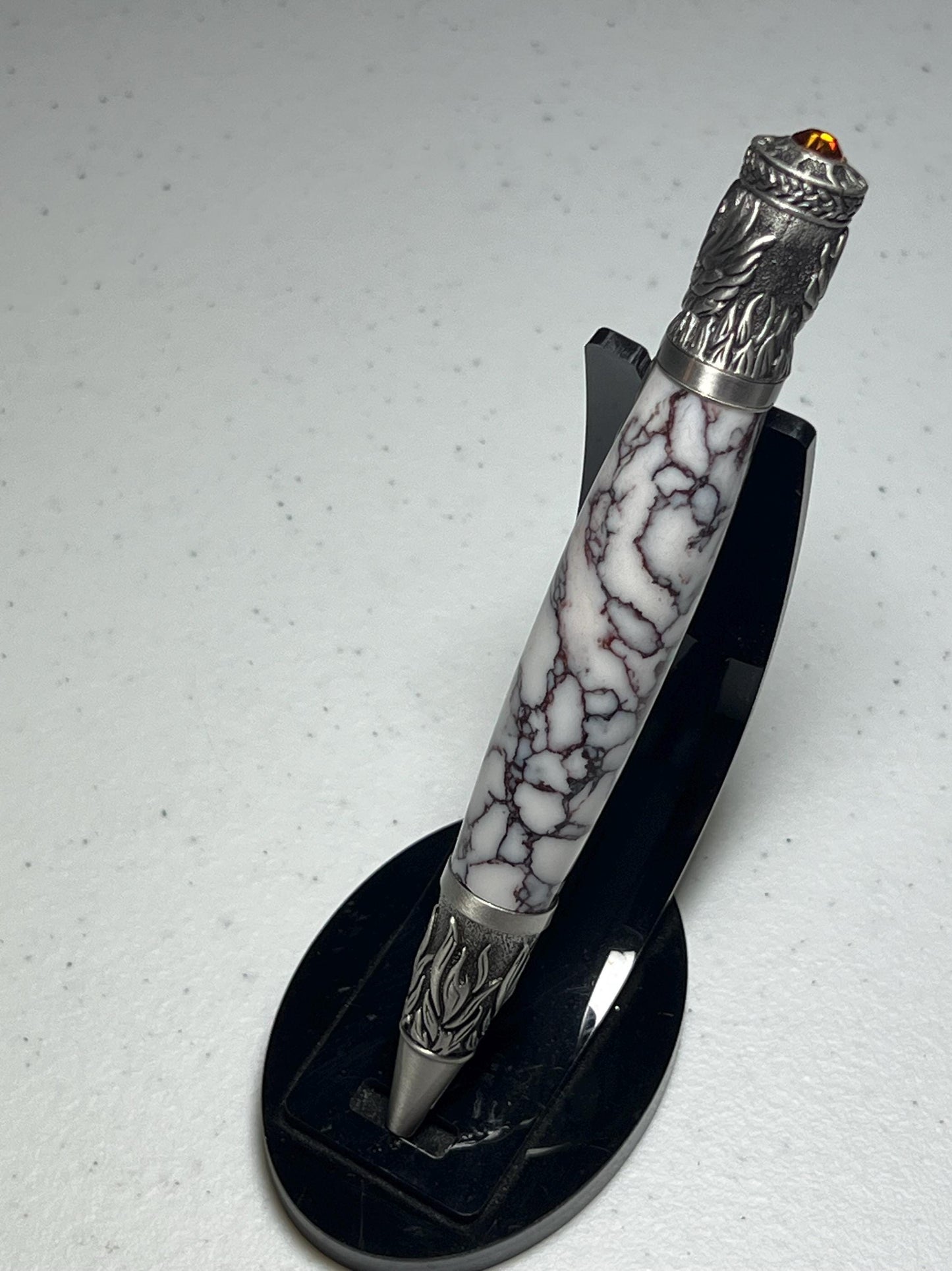 Phoenix rising pen pewter with white marble resin barrel