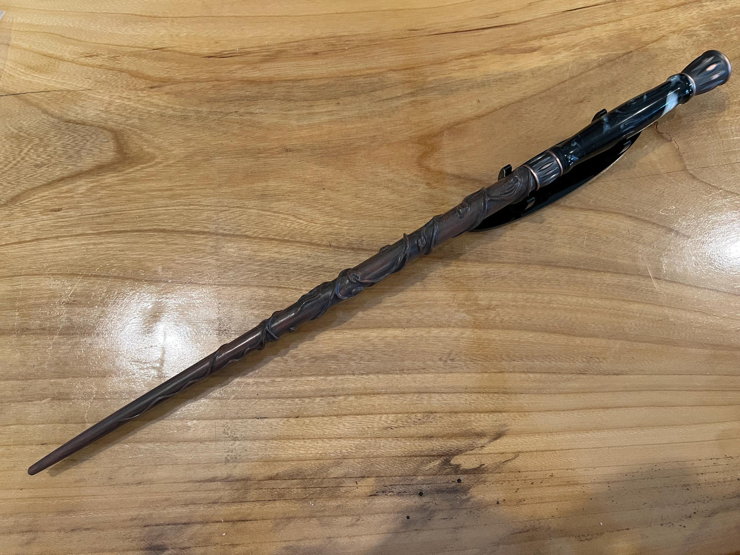 Magic wand prop with hand turned dark cloud handle