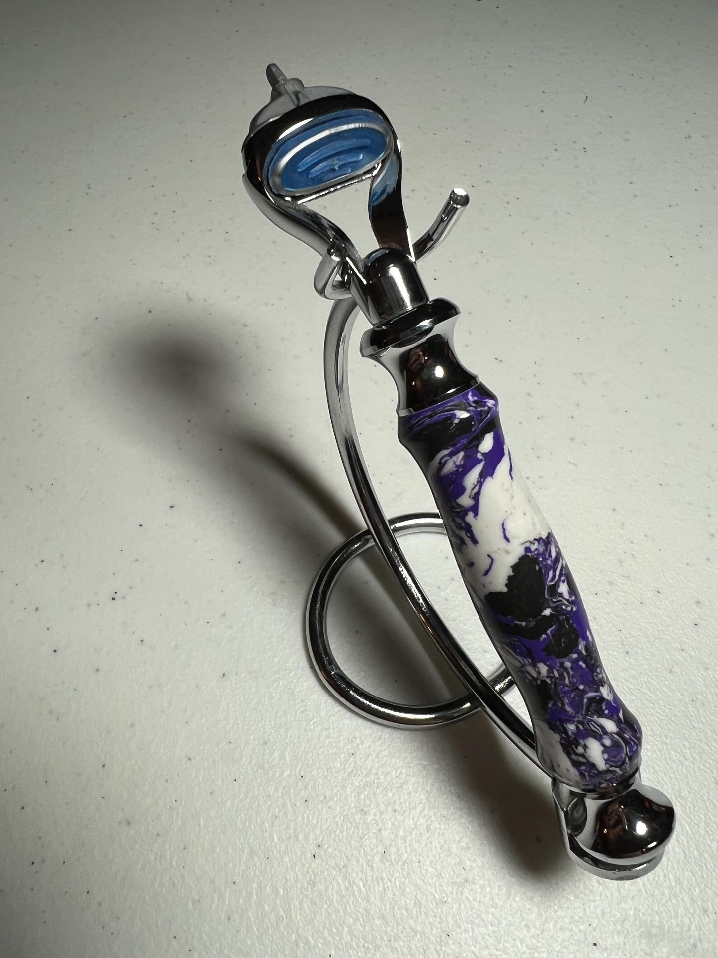 Gillette Fusion Razor handle chrome with white, black and purple polished clay