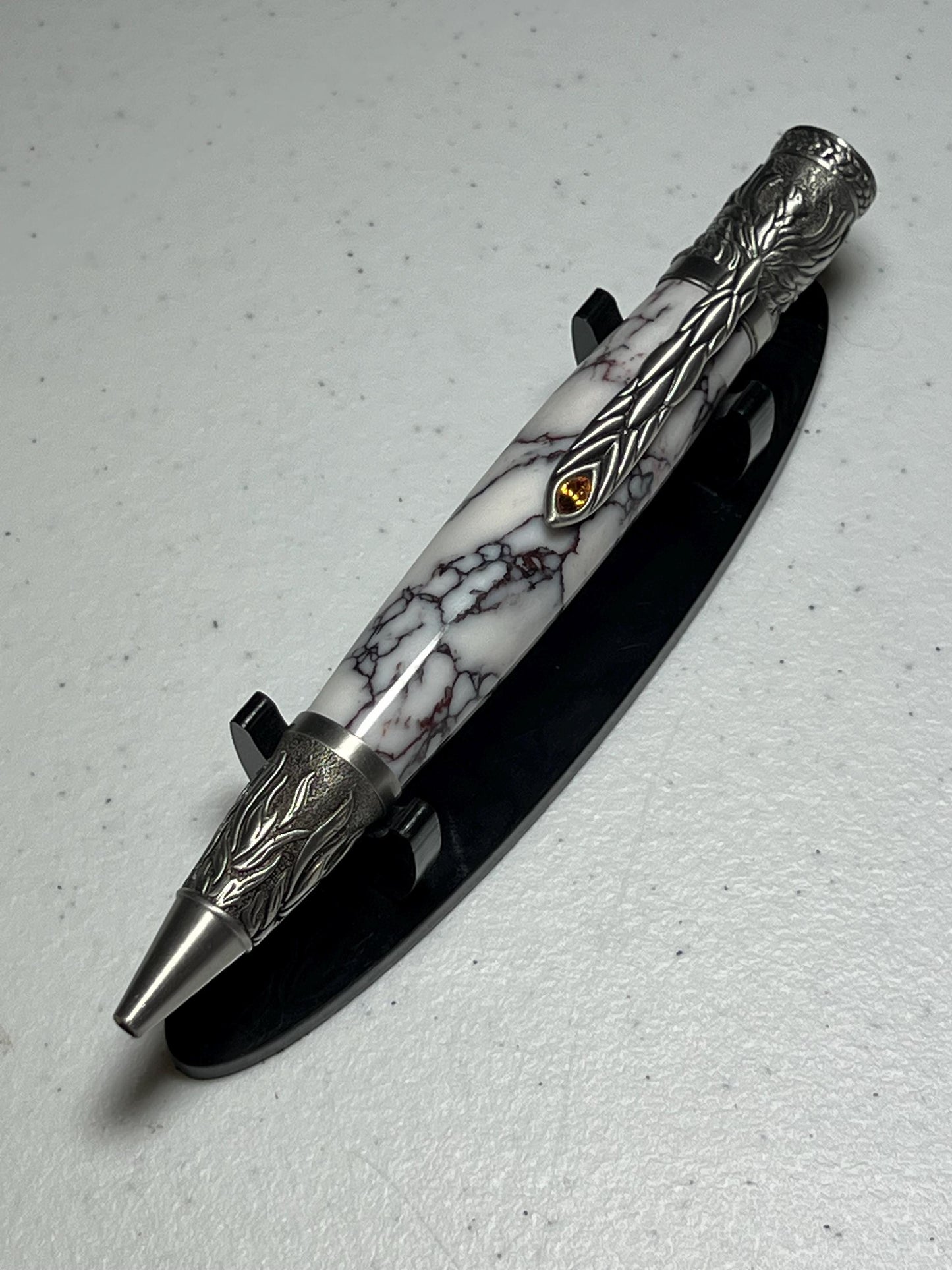Phoenix rising pen pewter with white marble resin barrel