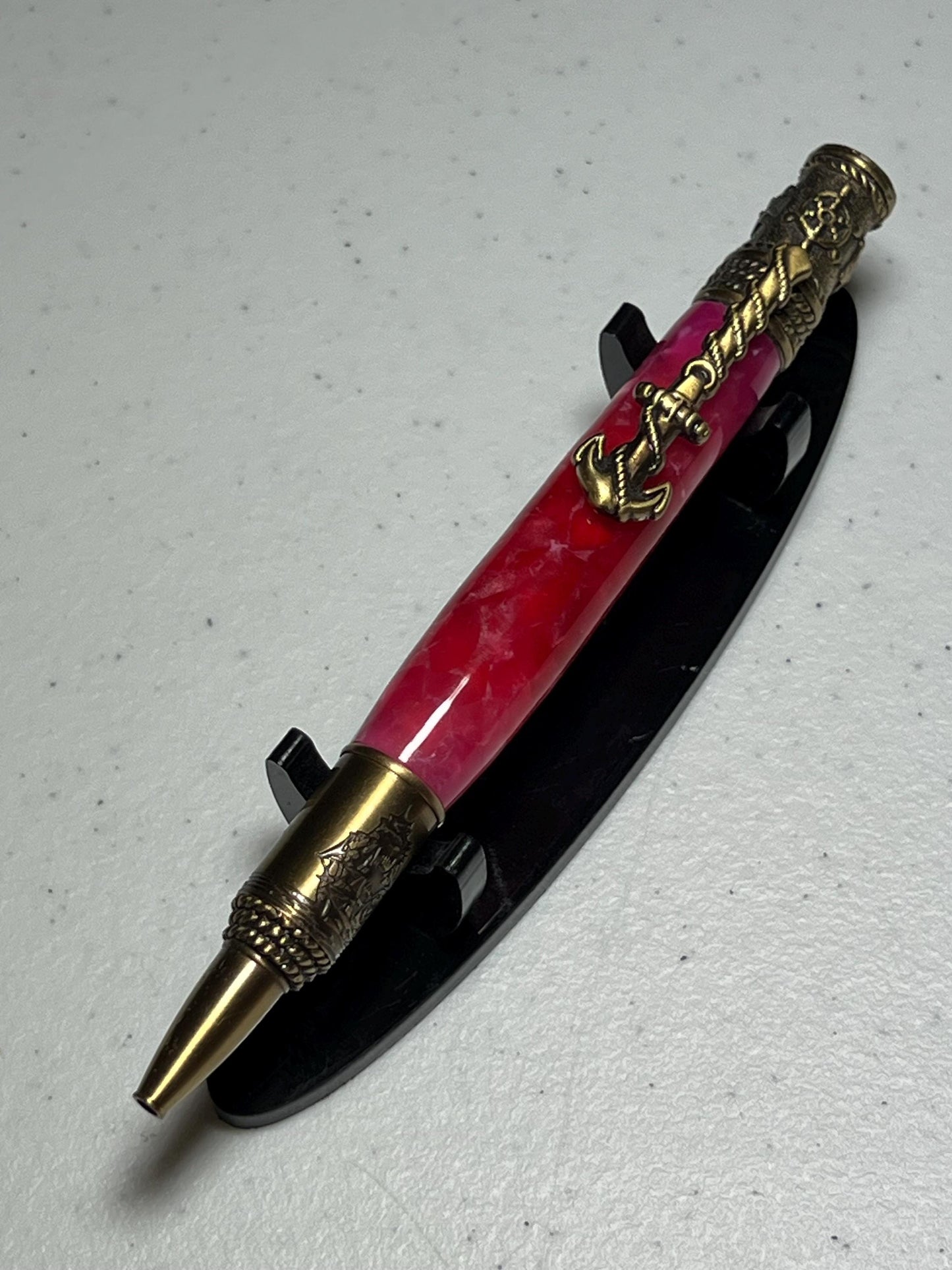 Nautical pen with brass fittings and pink crush body