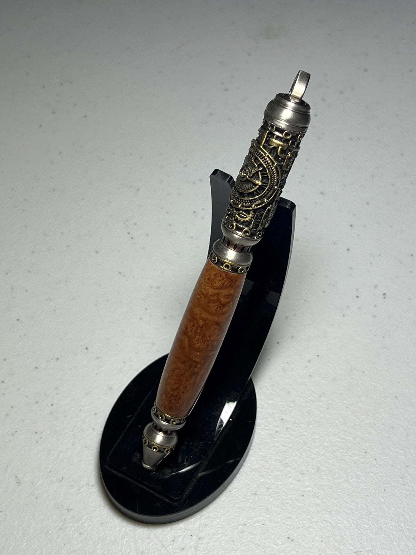 Steampunk pen with brown mallee burl.