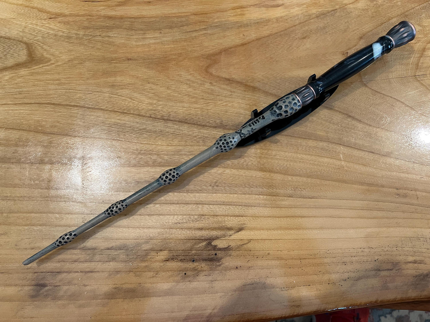Magic wand prop with hand turned dark cloud handle