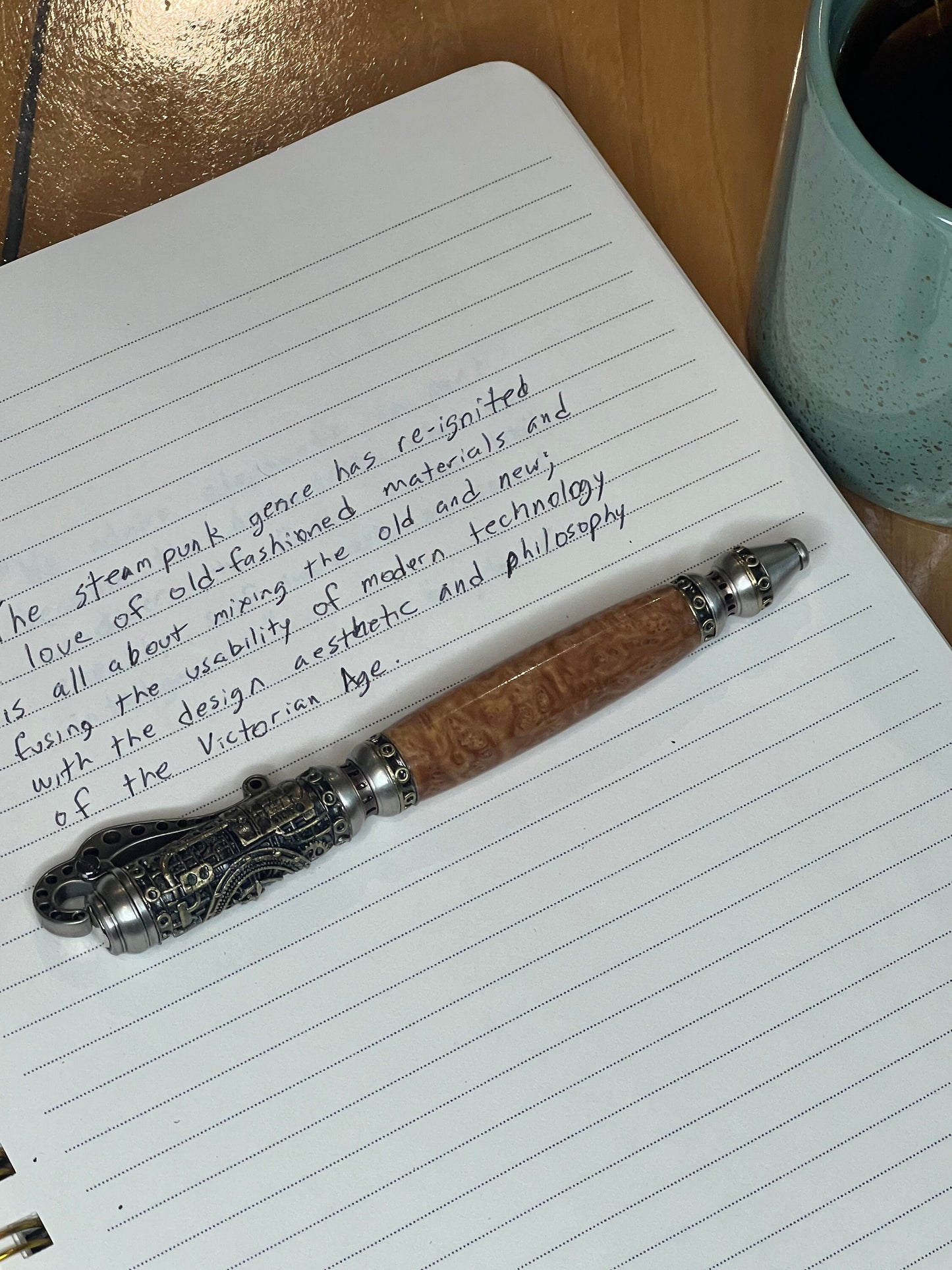 Steampunk pen with brown mallee burl.