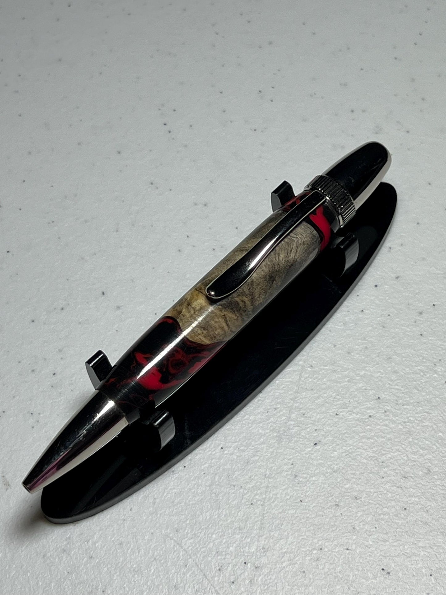 Atlas Pen chrome with burl and red/black resin