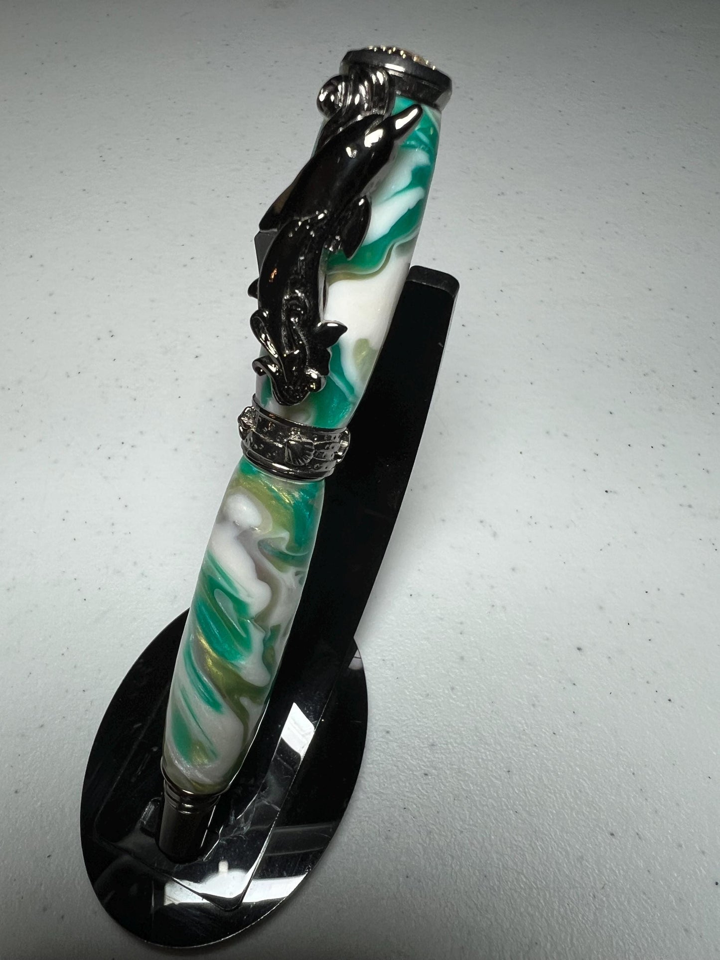 Dolphin two part fountain pen in gunmetal, and seafoam