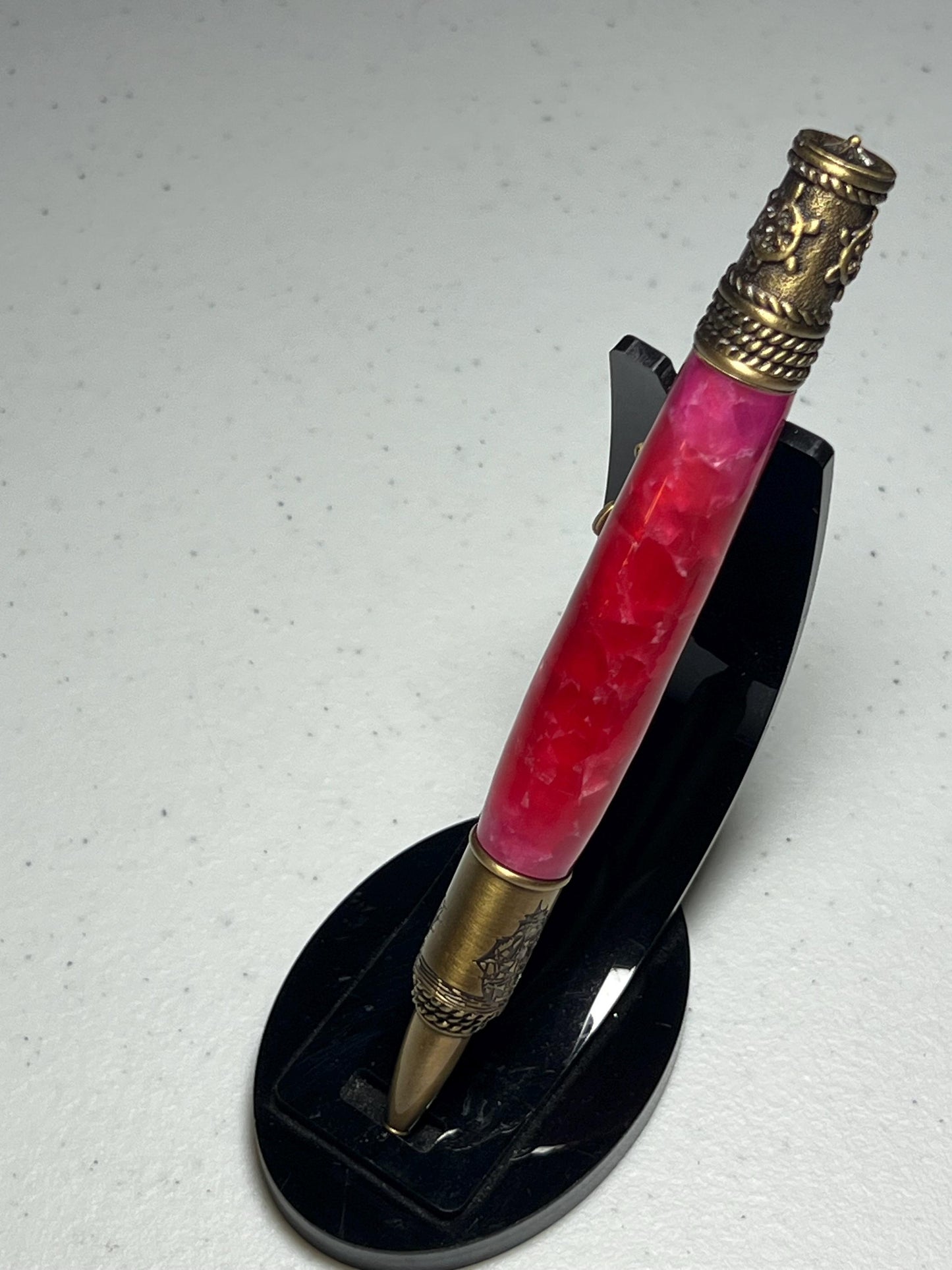 Nautical pen with brass fittings and pink crush body