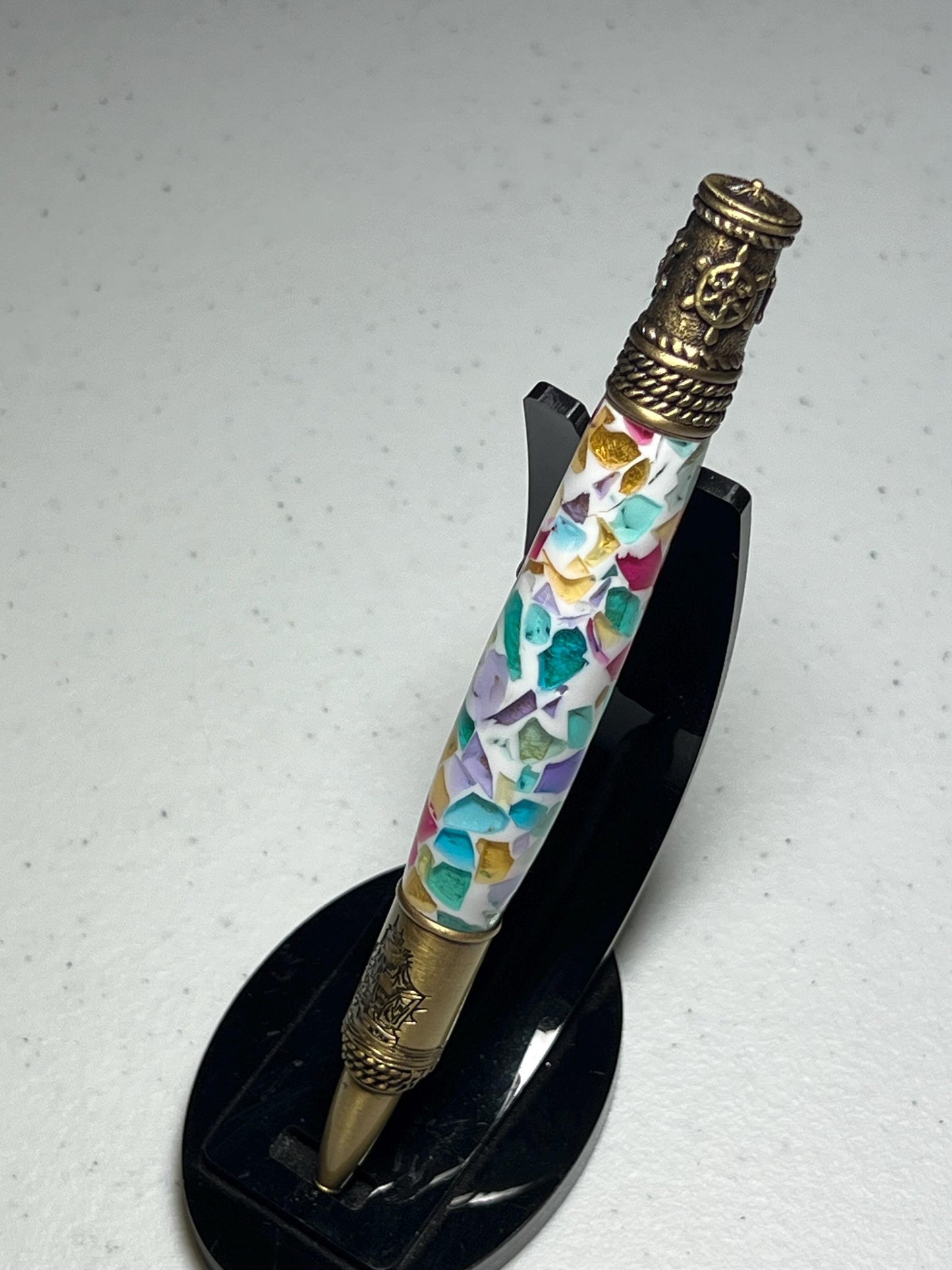 Nautical pen with brass fittings and stained glass barrel