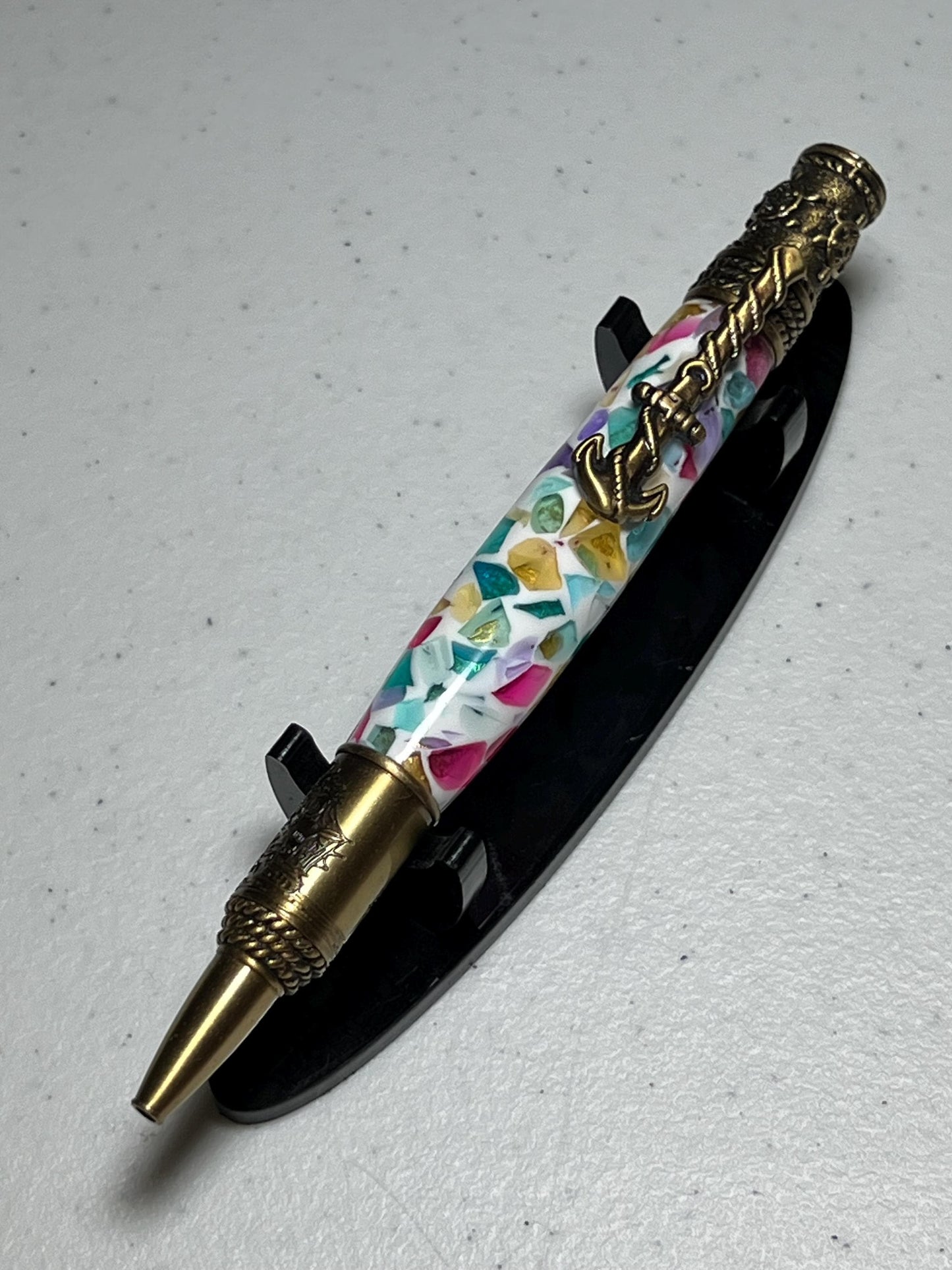 Nautical pen with brass fittings and stained glass barrel