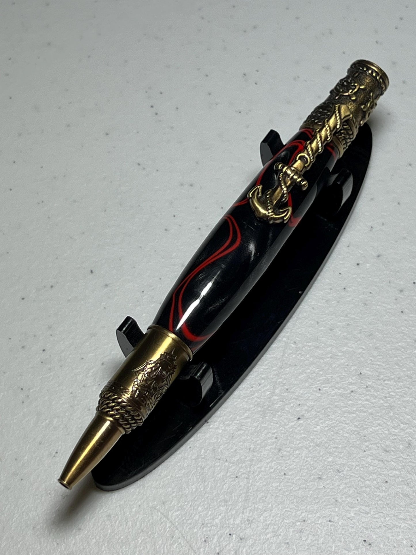 Nautical pen with brass fittings and red/black acrylic