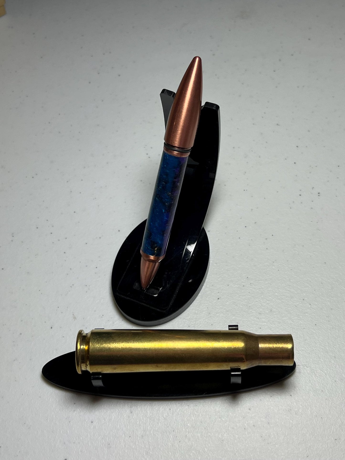 50 caliber bullet flip pen with blue crush barrel