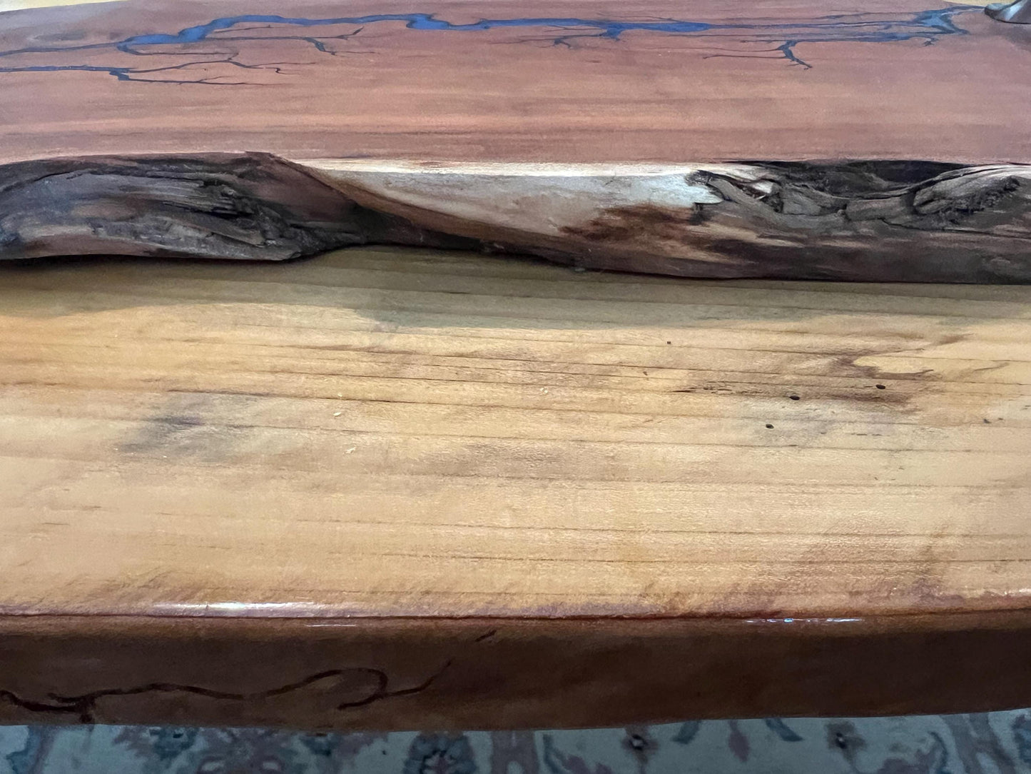 Live edge Cherry Charcuterie tray with Blue Lichtenberg fractures