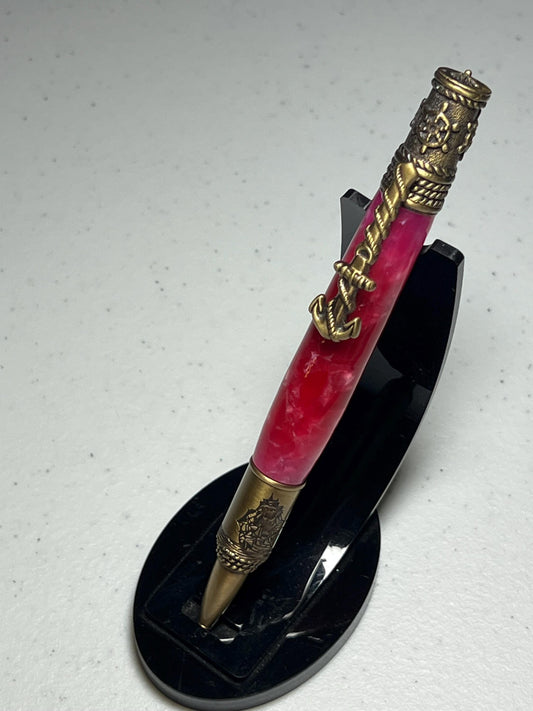 Nautical pen with brass fittings and pink crush body