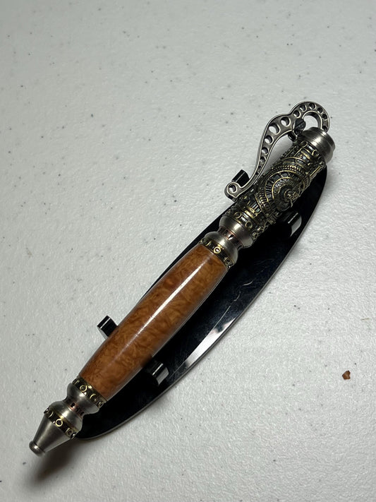 Steampunk pen with brown mallee burl.