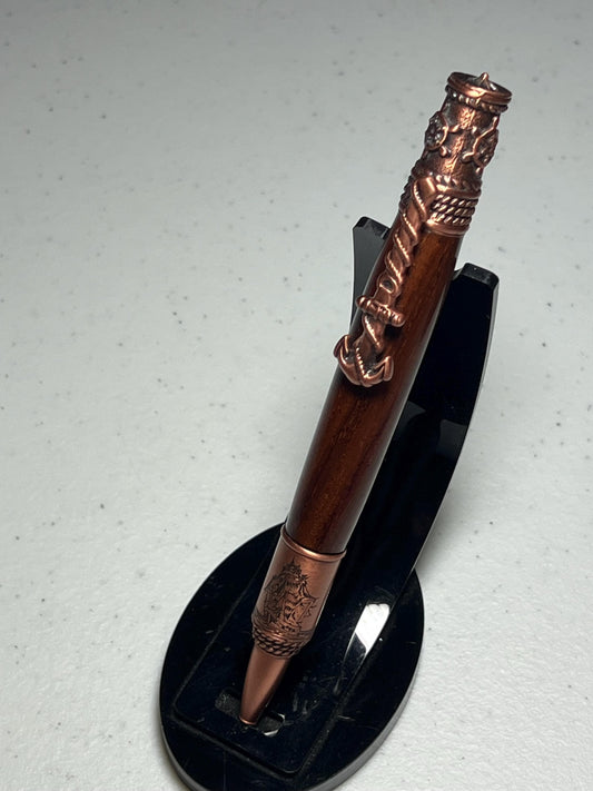 Nautical themed pen with copper fittings and cocobolo barrel