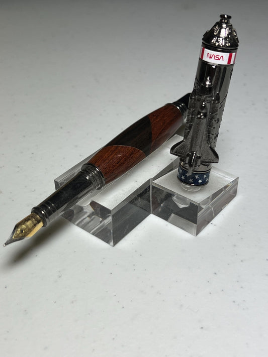 Shuttle two part fountain pen in gunmetal with cherry/walnut barrel