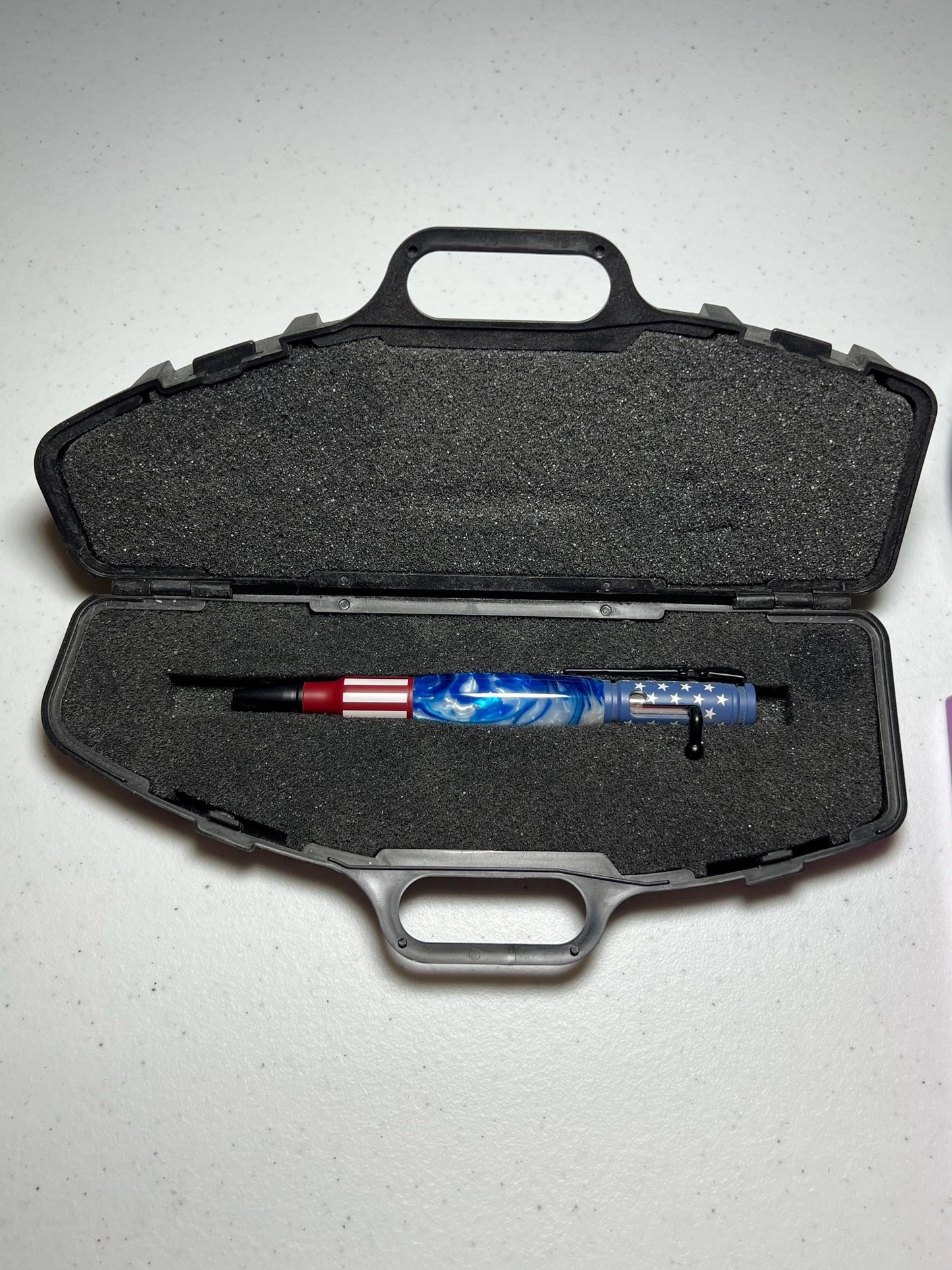 Americana Bolt-action rifle pen gold with Blue and White swirl resin barrel