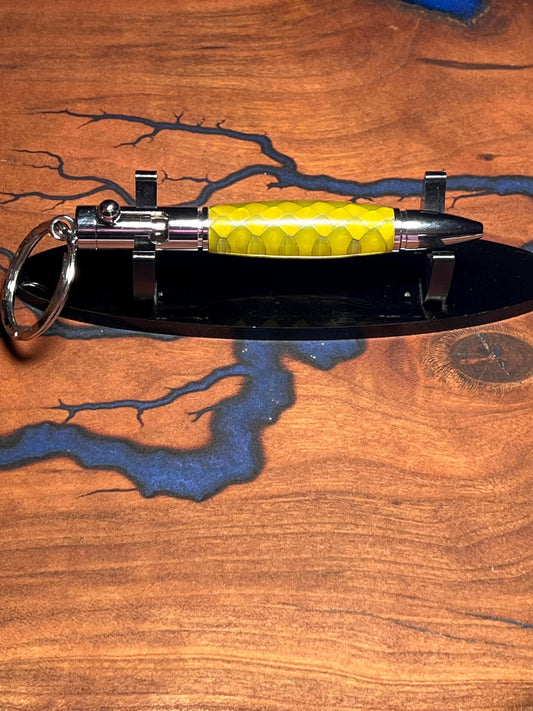 Keychain pen chrome with yellow snake skin pattern