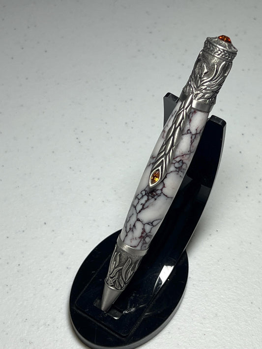 Phoenix rising pen pewter with white marble resin barrel