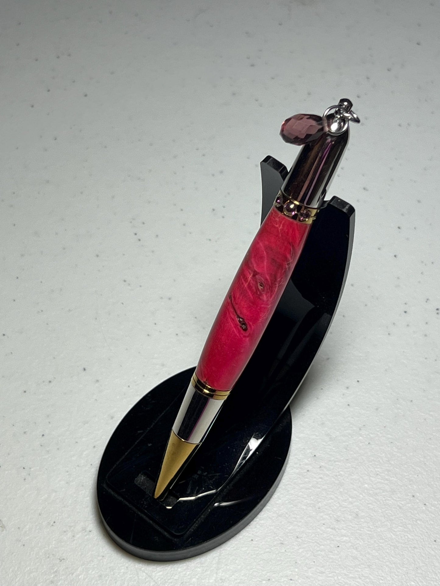 Diva pen with pink burl and pink Swarovski crystals.