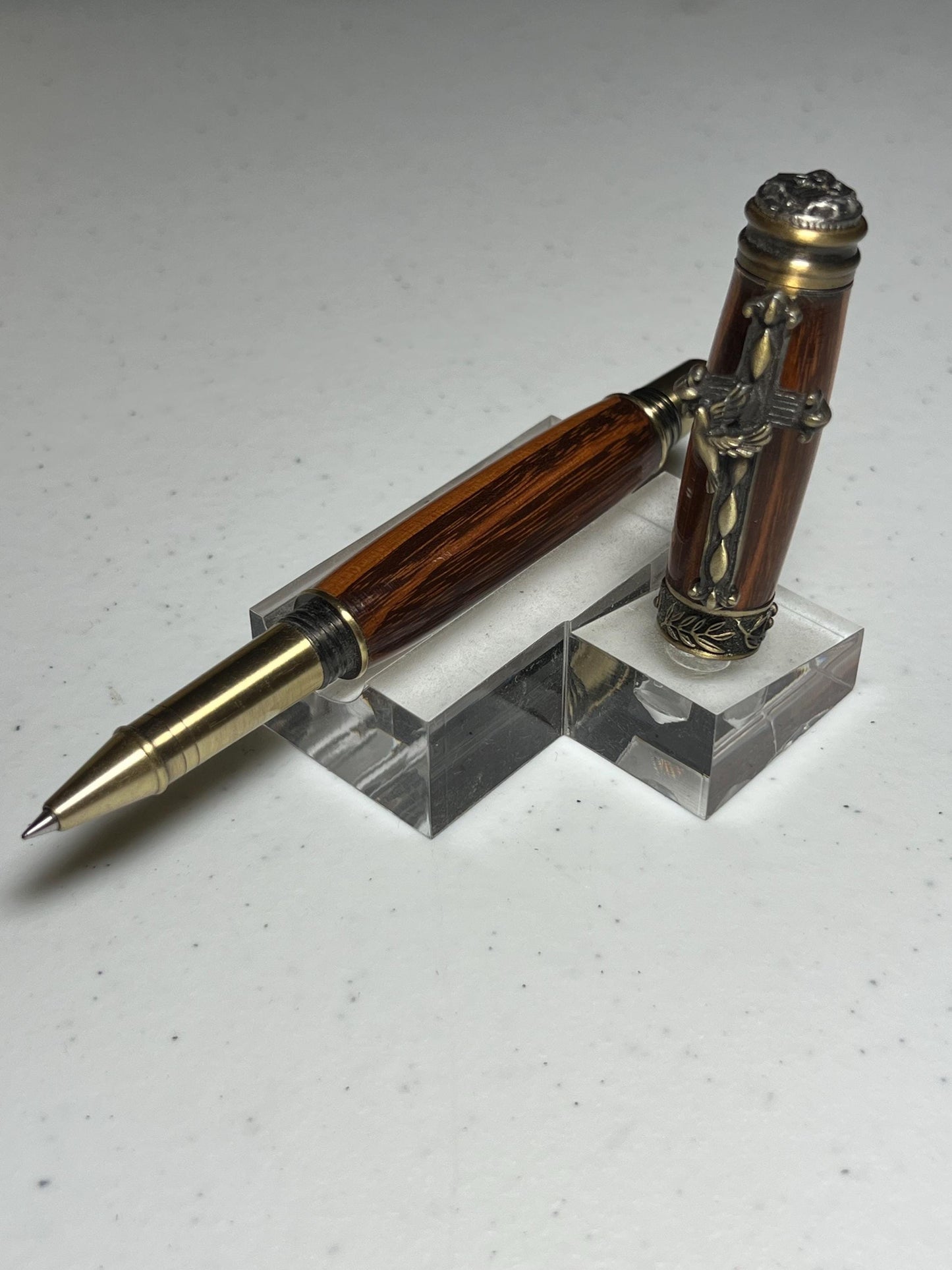 Amazing grace pen antique brass with olive wood