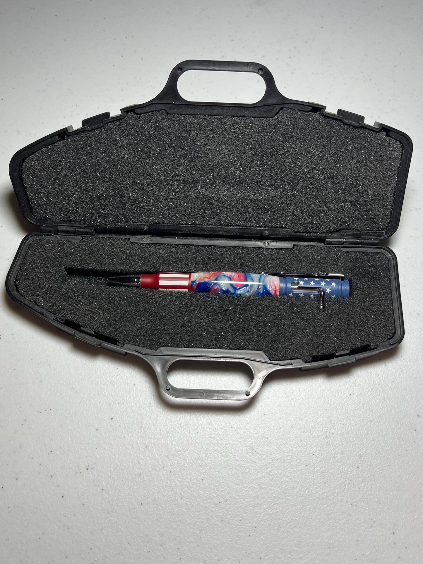 Americana Bolt-action rifle pen gold with Red, White and Blue swirl resin barrel