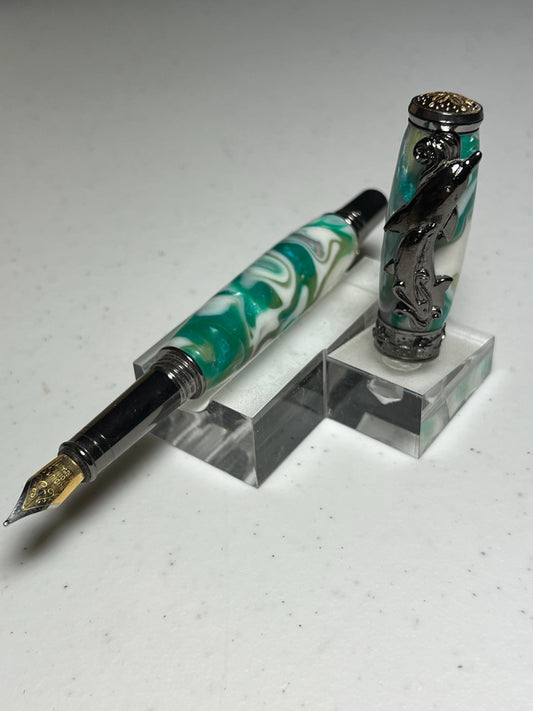 Dolphin two part fountain pen in gunmetal, and seafoam