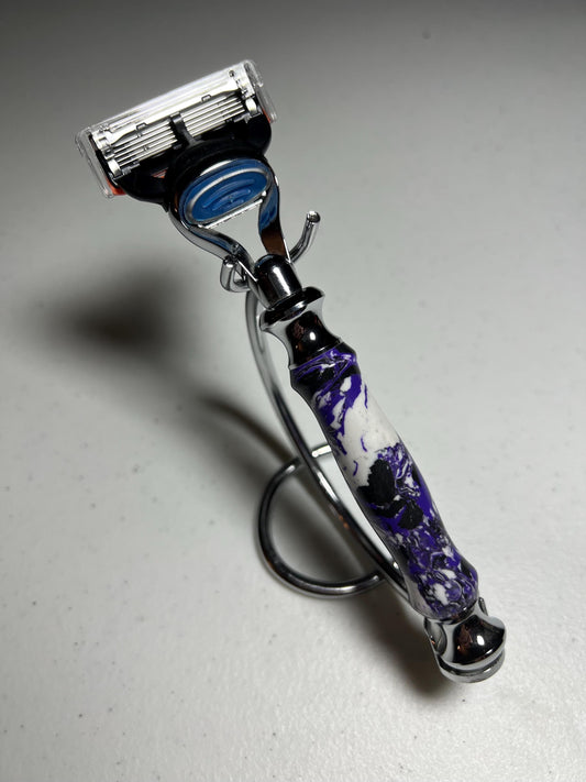Gillette Fusion Razor handle chrome with white, black and purple polished clay