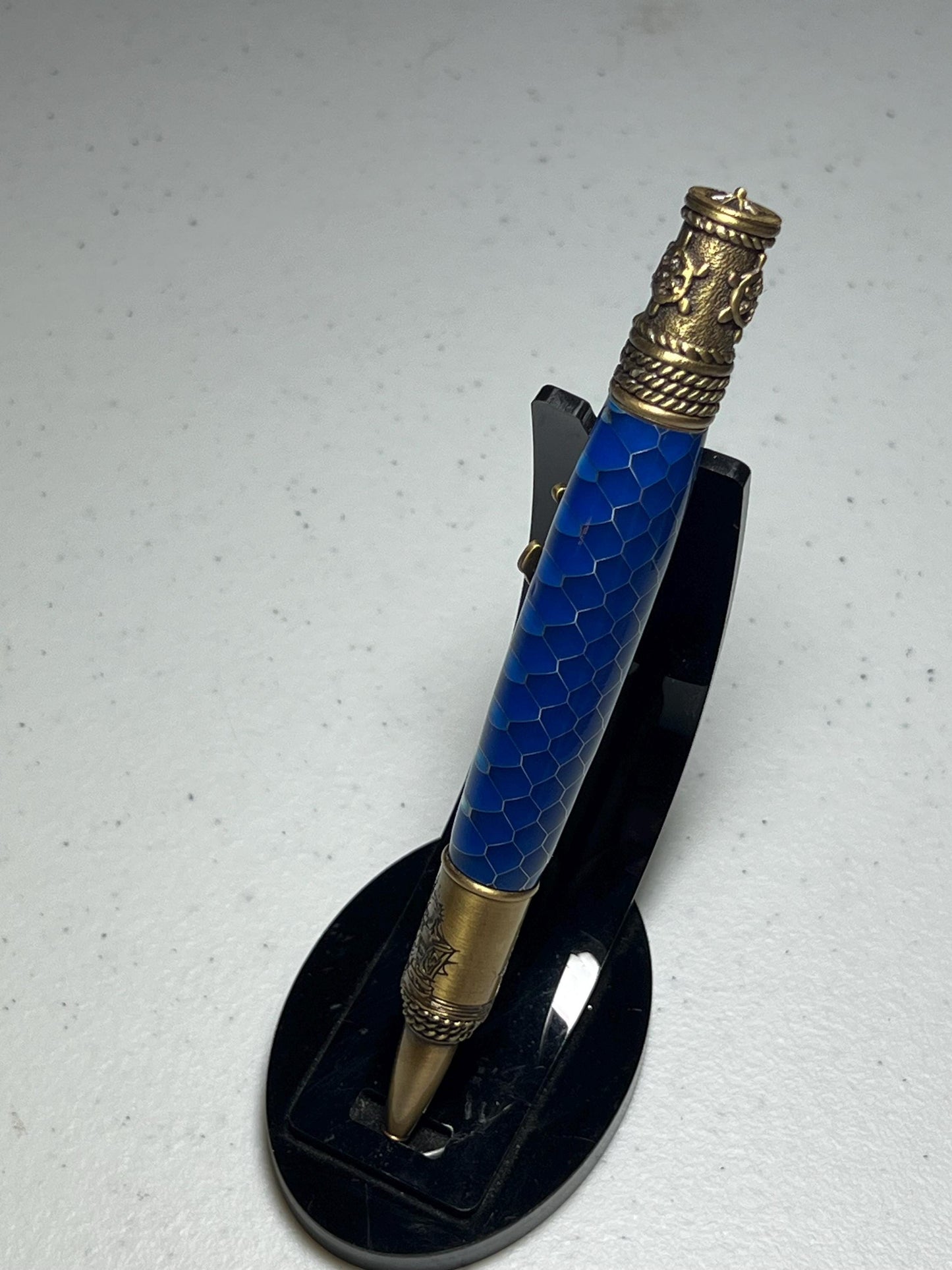 Nautical pen with brass fittings and blue snake scale pattern barrel