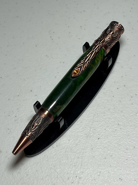 Phoenix rising pen copper with green burl barrel